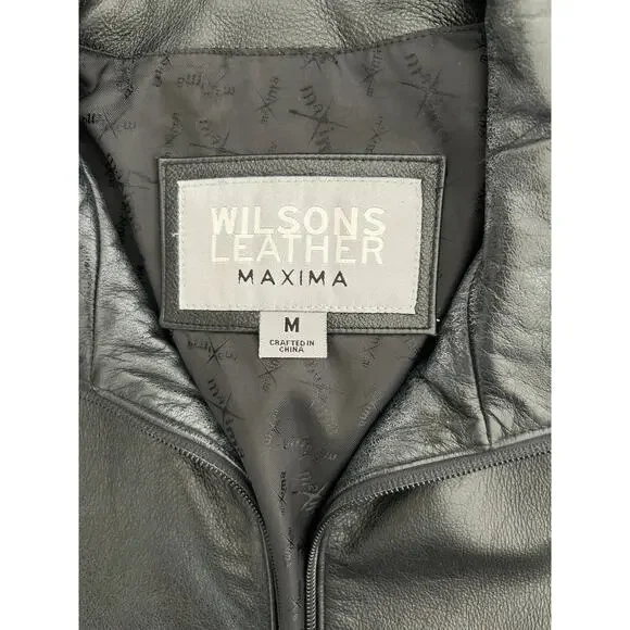 Vintage Wilsons Leather Maxima Black Zip Up Leather Moto Biker Jacket Womens M - Picture 6 of 10